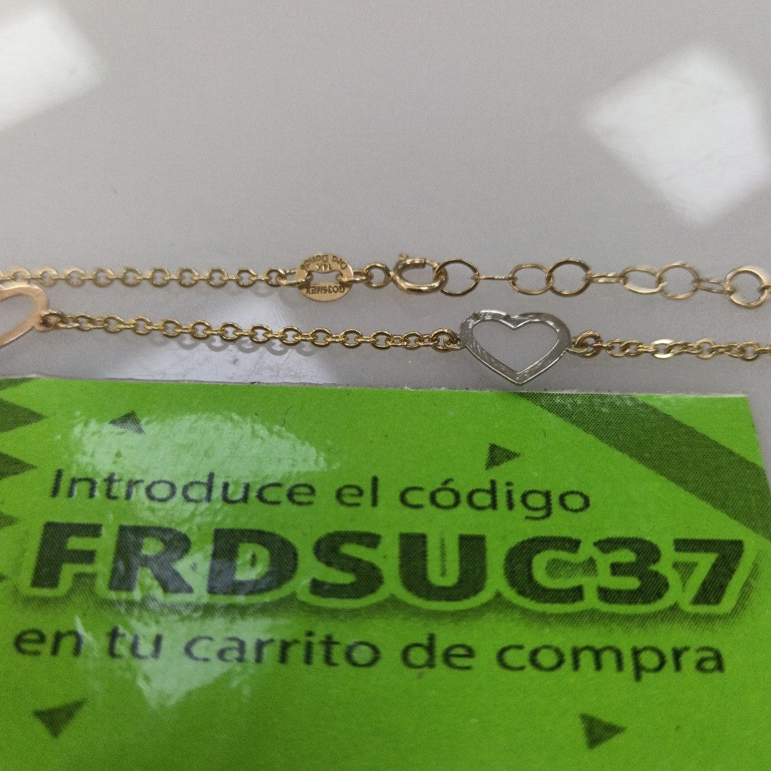PULSERA ESPECIAL CON CORAZONES CONBINADOS 14K 18 CM 1.6 GR (NUEVO)