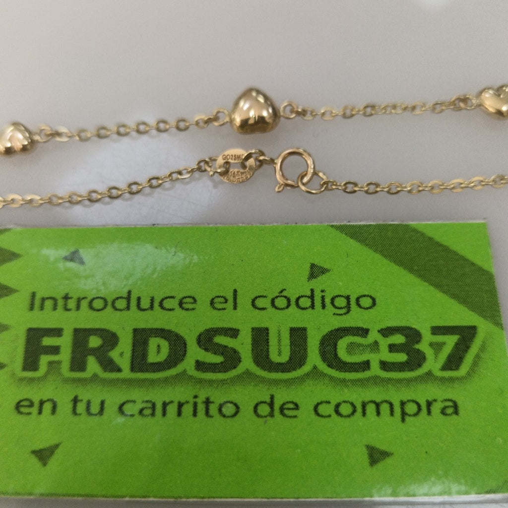 PULSERA TEJIDO ESPECIAL CON CORAZONES 14K 18 CM 1.7 GR (NUEVO)