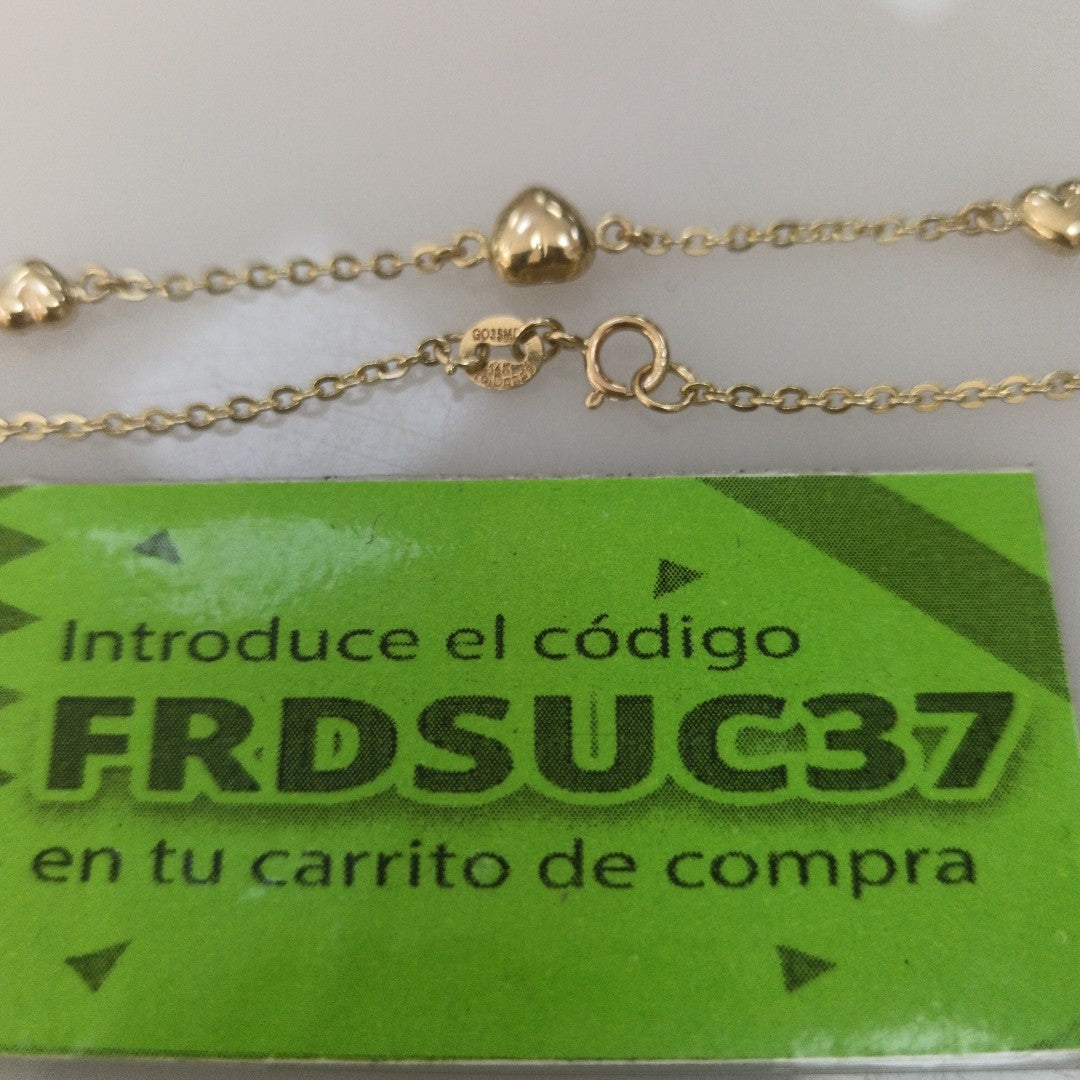 PULSERA TEJIDO ESPECIAL CON CORAZONES 14K 18 CM 1.7 GR (NUEVO)