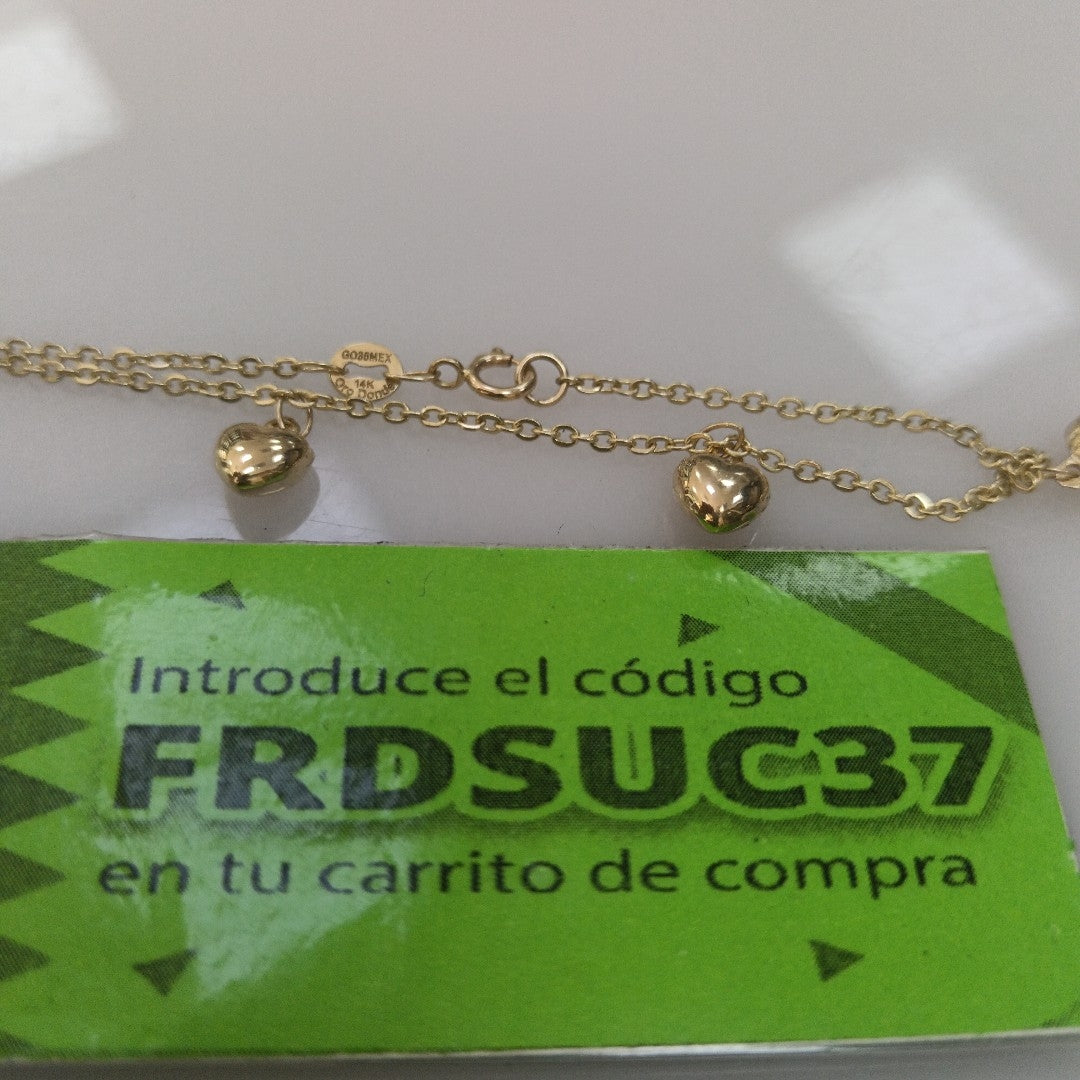 PULSERA ESP CON FIG CORAZONES 14K 18 CM 1.8 GR (NUEVO)