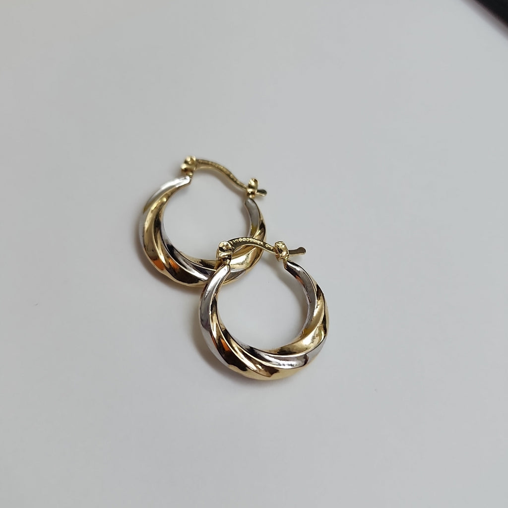ARETES TEJIDO ARRACADA TRENZADA COMBINADA 14K 1.8 GR (NUEVO)