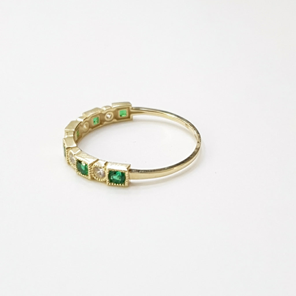 ANILLOS TEJIDO ANILLITO C CIRCONIAS Y PIEDRAS VERDES 14K 9 1.5 GR (NUEVO)