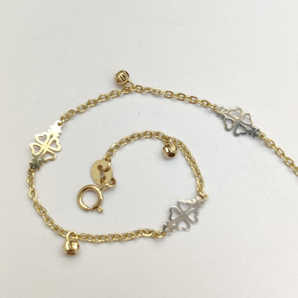 PULSERA ESPECIAL CON TREBOL 14K 18 CM 1.8 GR (NUEVO)