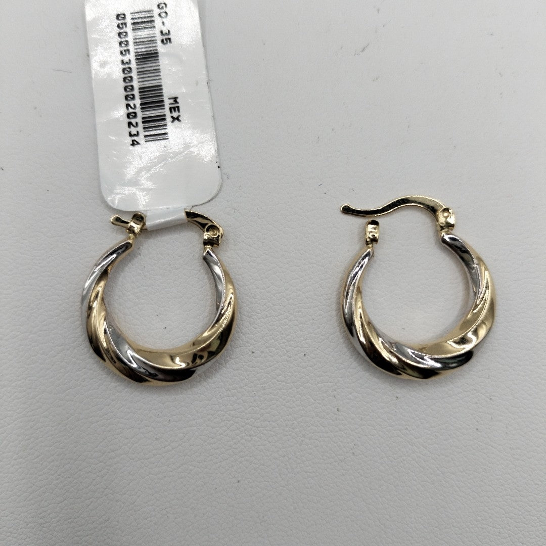 ARETES TEJIDO ARRACADA TRENZADA COMBINADA 14K 1.8 GR (NUEVO)