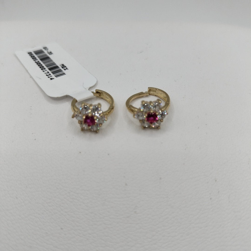 ARETES HUGGIES CON CIRCONIAS Y PIEDRA DE COLOR 14K 1.7 GR (NUEVO)
