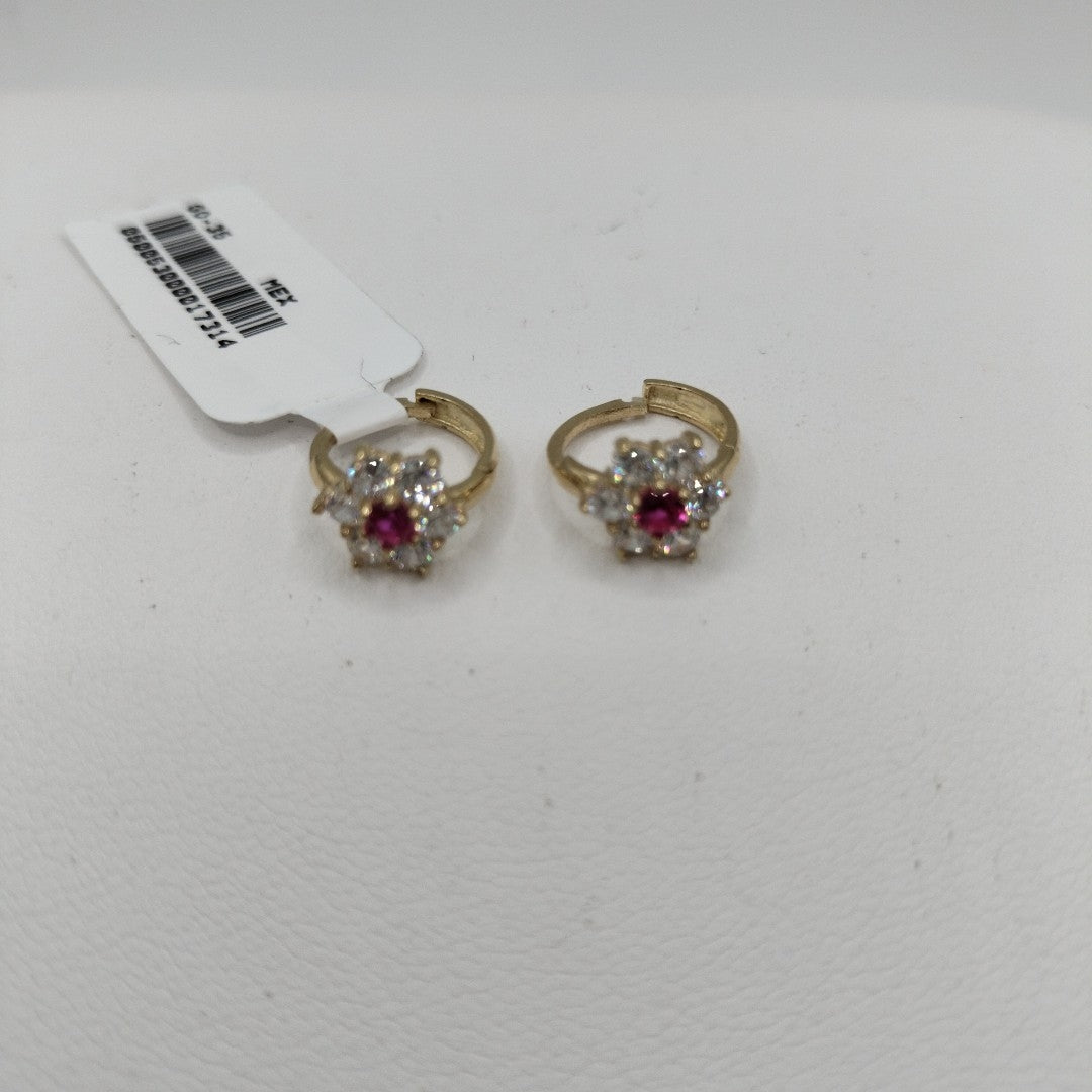 ARETES HUGGIES CON CIRCONIAS Y PIEDRA DE COLOR 14K 1.7 GR (NUEVO)