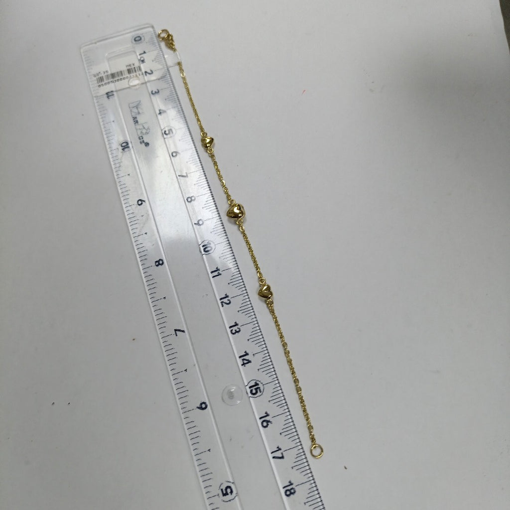 PULSERA TEJIDO ESPECIAL CON CORAZONES 14K 18 CM 1.7 GR (NUEVO)