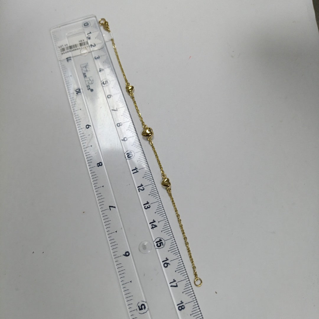 PULSERA TEJIDO ESPECIAL CON CORAZONES 14K 18 CM 1.7 GR (NUEVO)