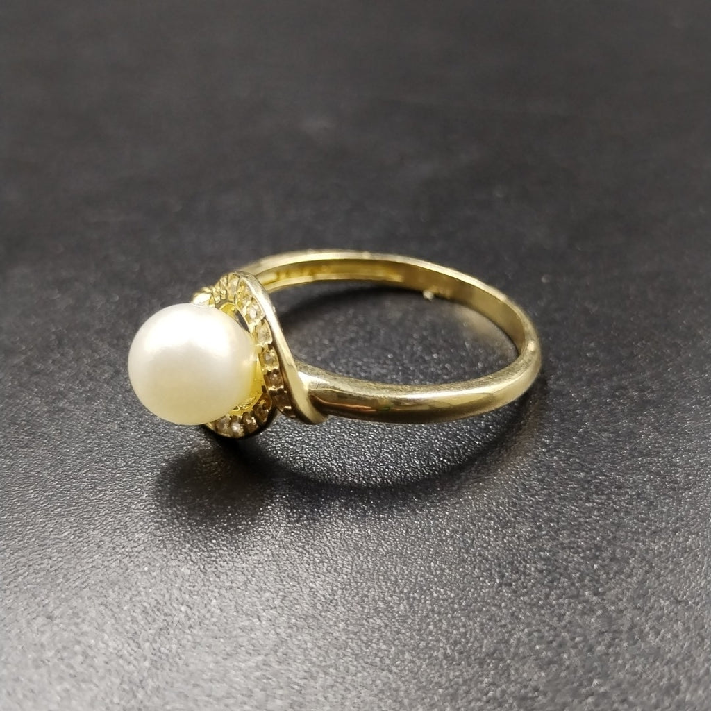 ANILLOS CIRCONIAS Y PERLA ORO 10K TALLA 8 2.1 GR (NUEVO)
