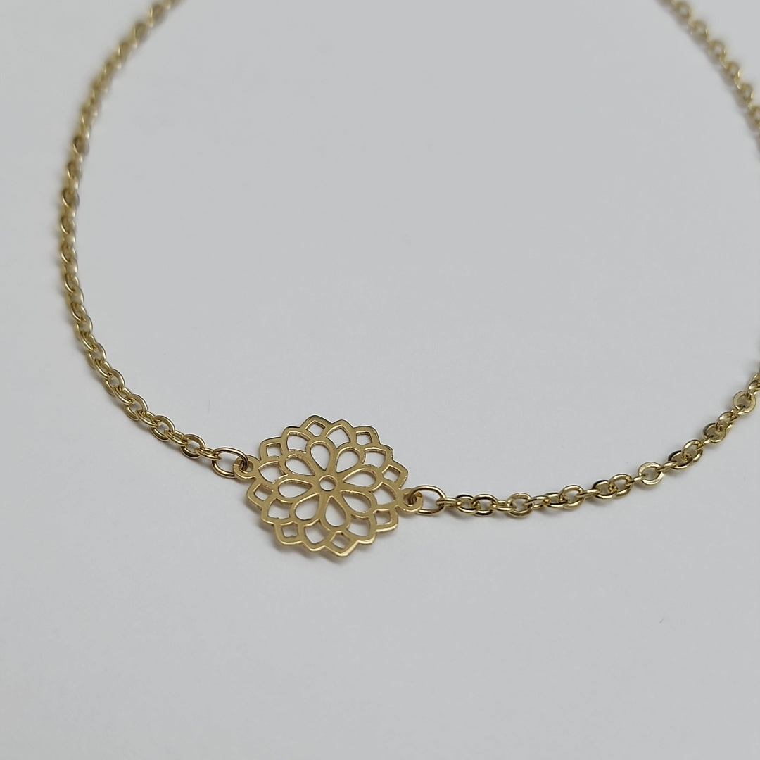 PULSERA TEJIDO ESPECIAL CON MANDALA 14K 18 CM 1.3 GR (NUEVO)
