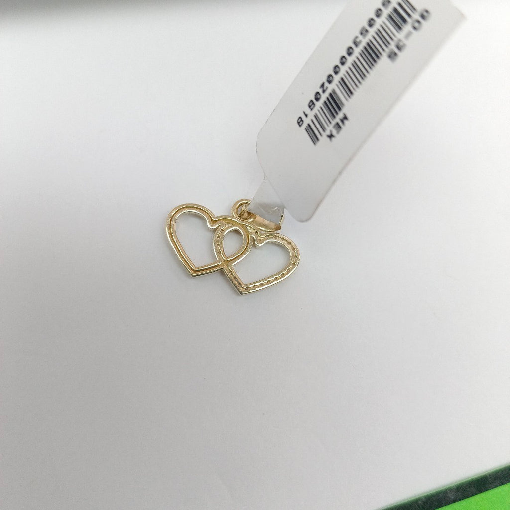DIJE TEJIDO DOS CORAZONES CON CIRCONIAS 14K 1.4 GR (NUEVO)