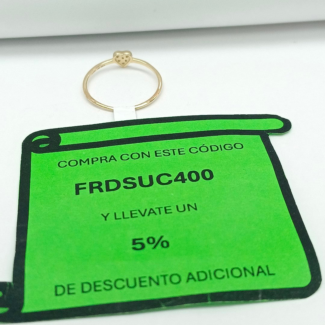 ANILLO ANILLITO CORAZON C CIRCONIA 14K 7 TALLA 0.8 GR (NUEVO)