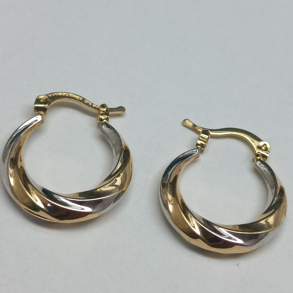 ARETES TEJIDO ARRACADA TRENZADA COMBINADA 14K 1.9 GR (NUEVO)