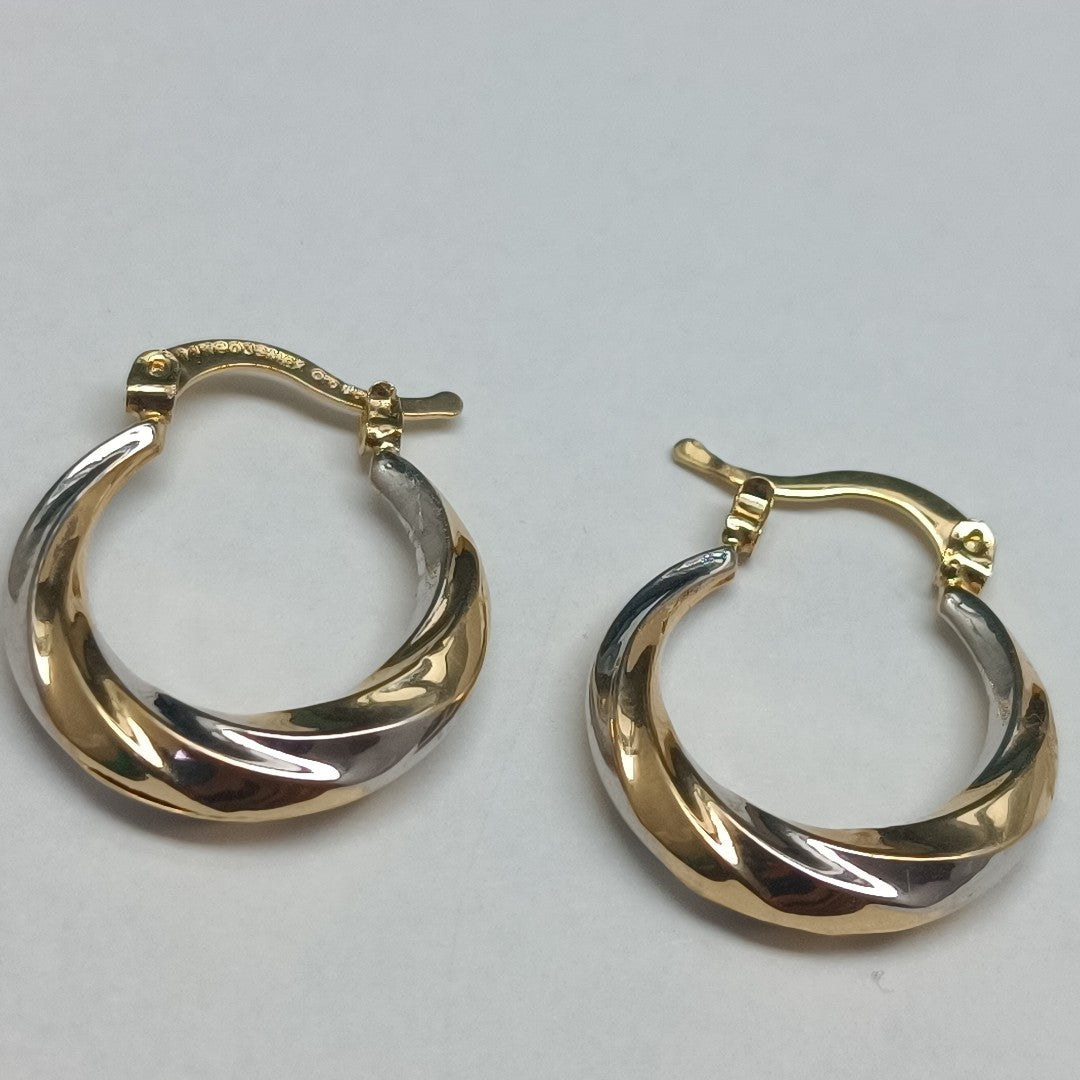 ARETES TEJIDO ARRACADA TRENZADA COMBINADA 14K 1.9 GR (NUEVO)