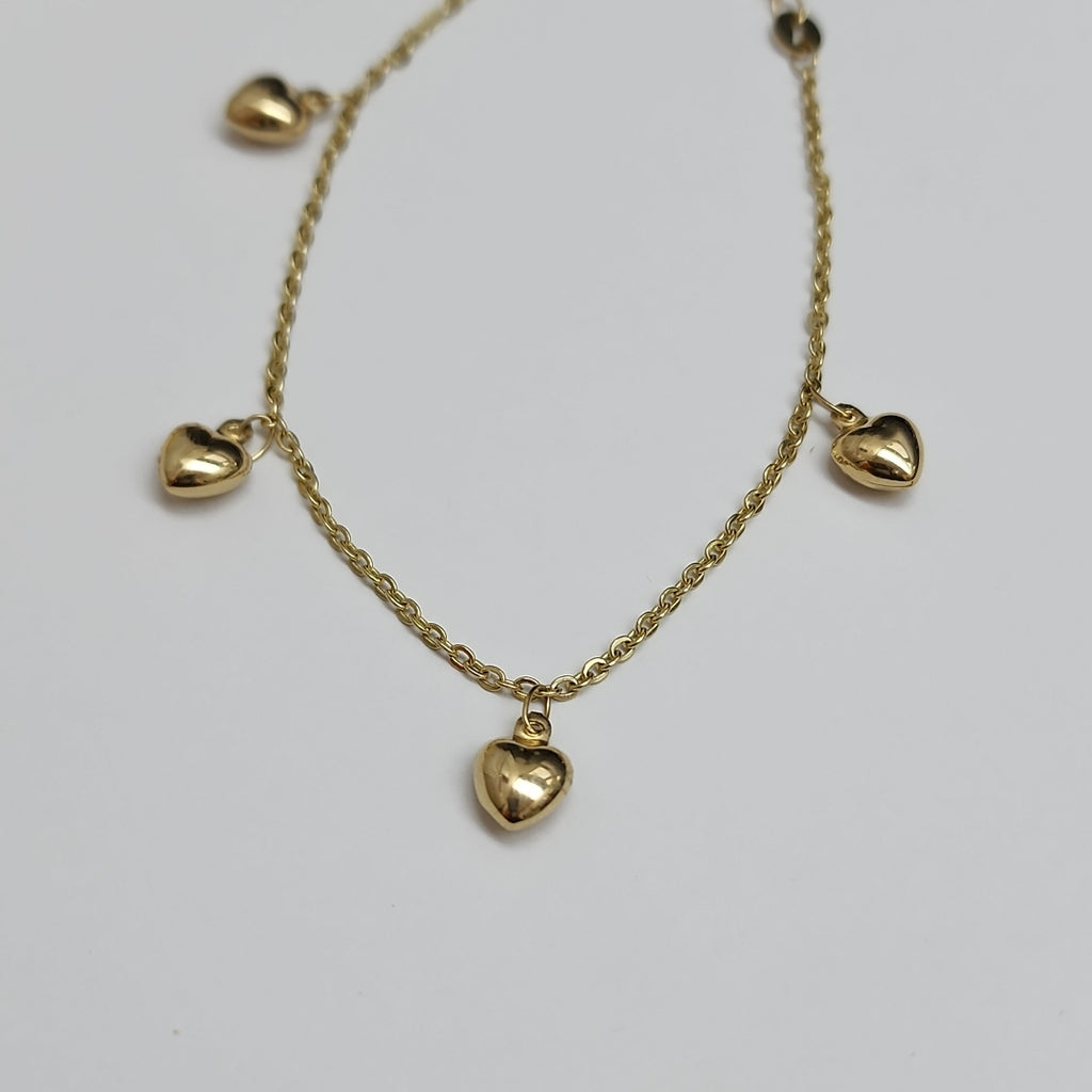 PULSERA ESP CON FIG CORAZONES 14K 18 CM 1.9 GR (NUEVO)