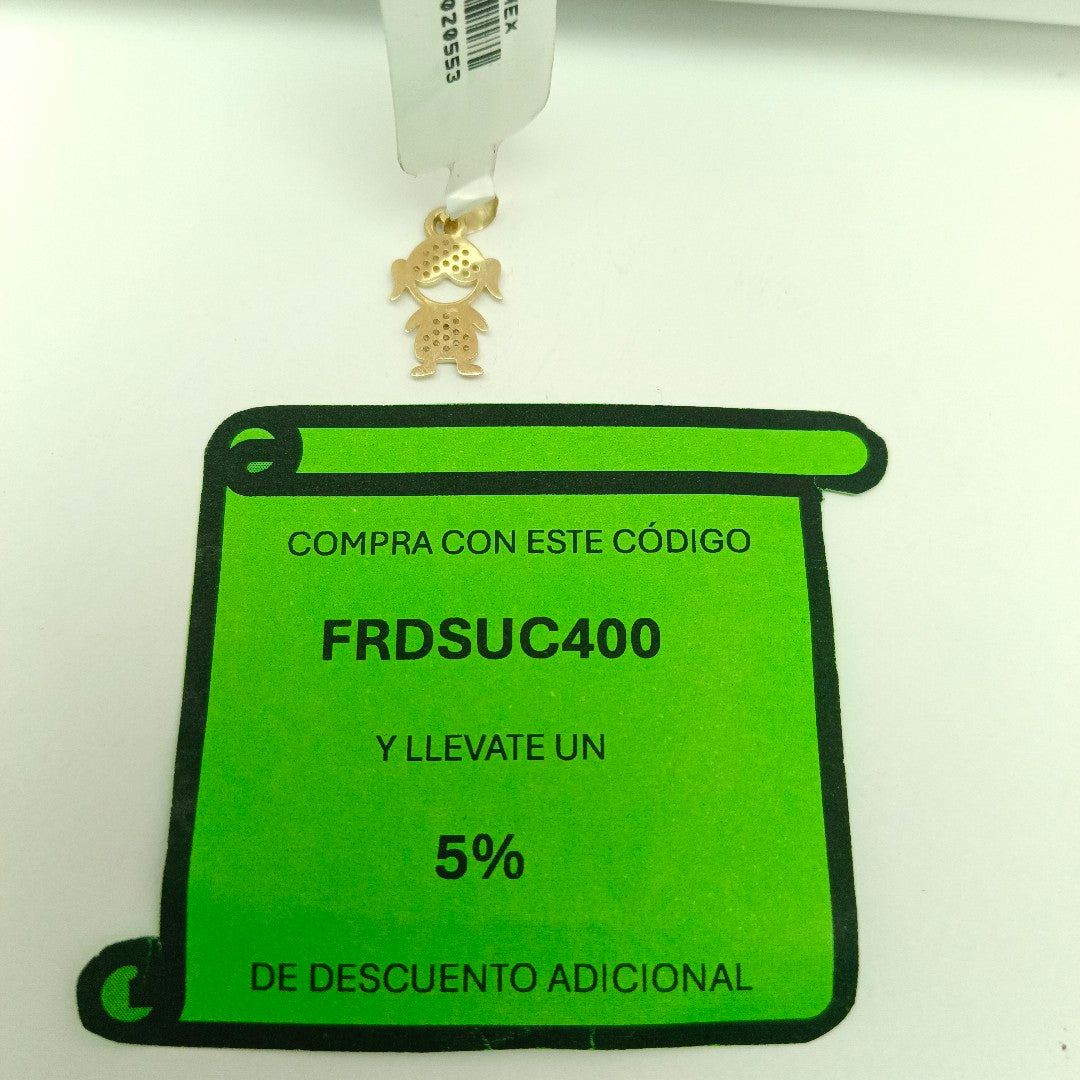 DIJE TEJIDO NIÑA CON CIRCONIAS 14K 0.9 GR (NUEVO)
