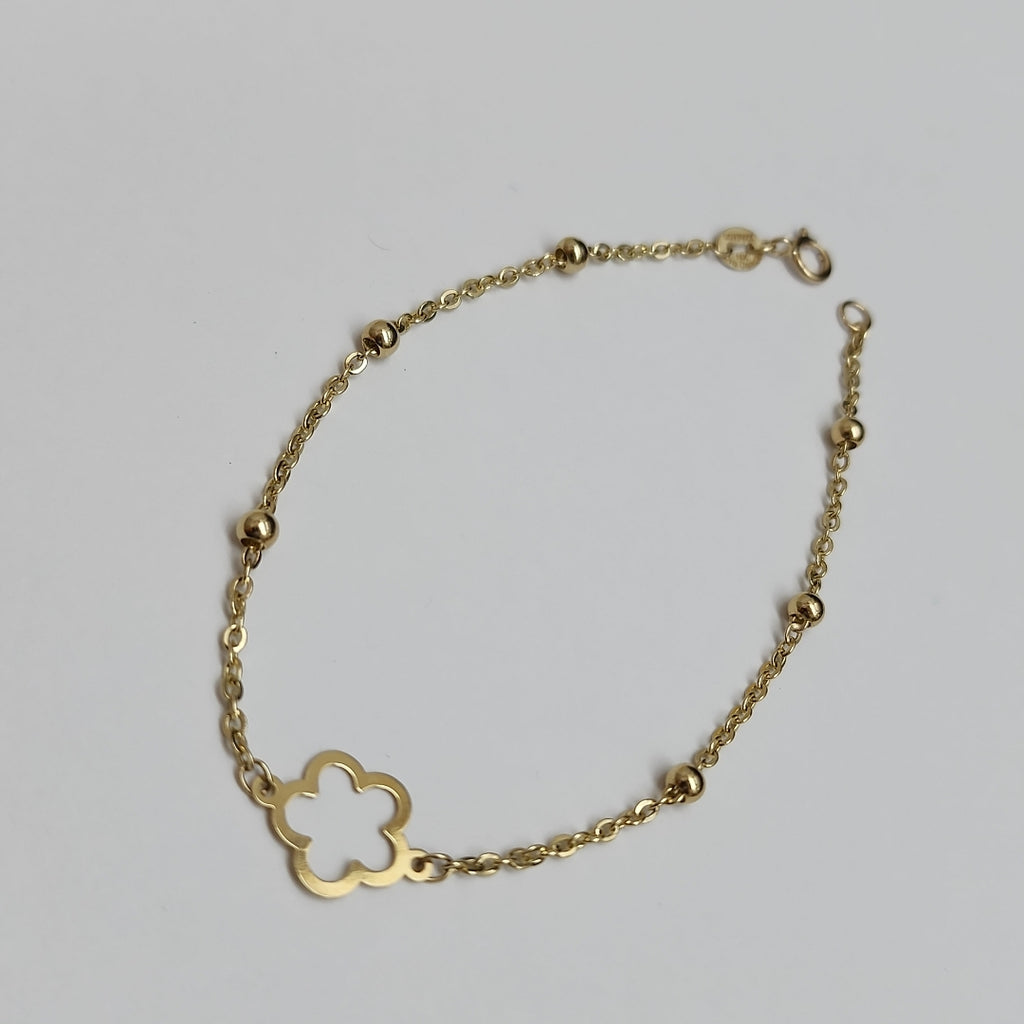 PULSERA TEJIDO ESPECIAL CON FLOR 14K 18 CM 1.6 GR (NUEVO)