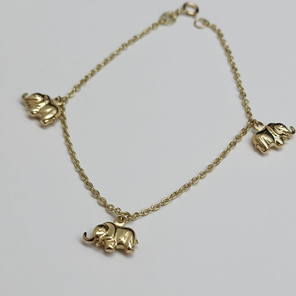 PULSERA ESPECIAL CON DIJES ELEFANTES 10K 18 CM 2.2 GR (NUEVO)