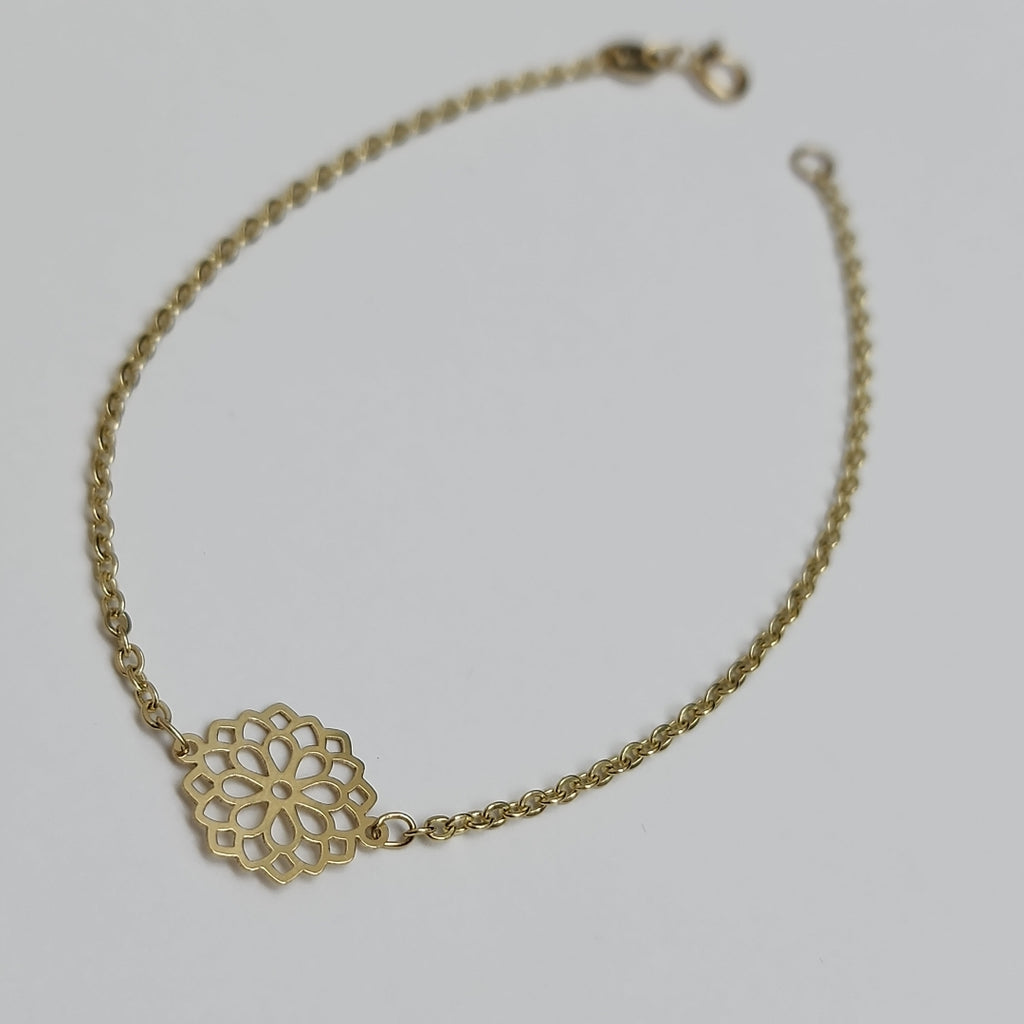 PULSERA TEJIDO ESPECIAL CON MANDALA 14K 18 CM 1.3 GR (NUEVO)
