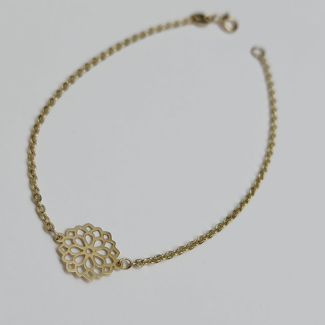 PULSERA TEJIDO ESPECIAL CON MANDALA 14K 18 CM 1.3 GR (NUEVO)