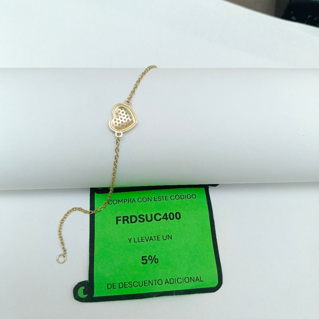 PULSERA TEJIDO ESPECIAL C CORAZON CIRCONIAS 14K 18 CM 2 GR (NUEVO)