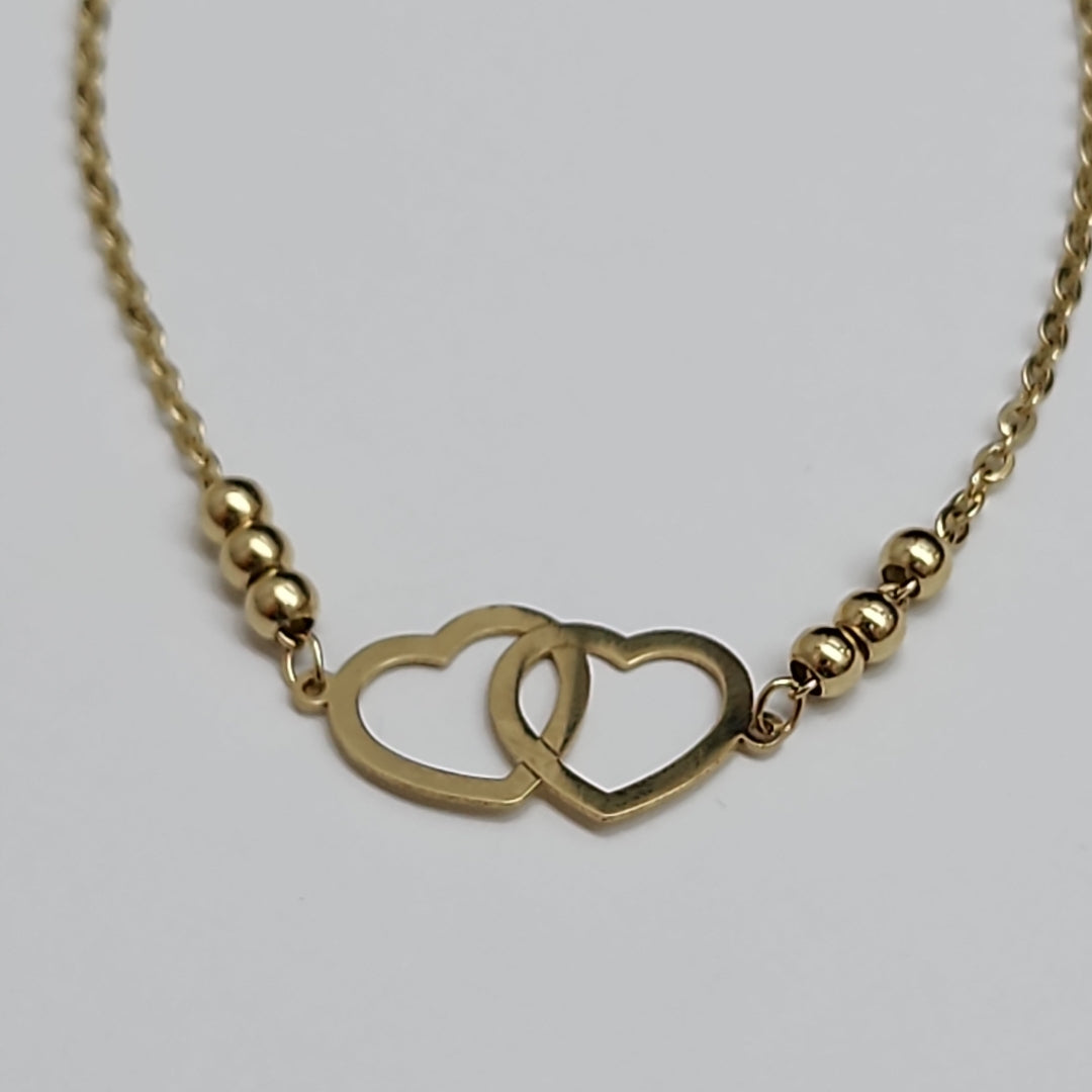 PULSERA TEJIDO ESPECIAL C CORAZONES 14K 18 CM 1.7 GR (NUEVO)