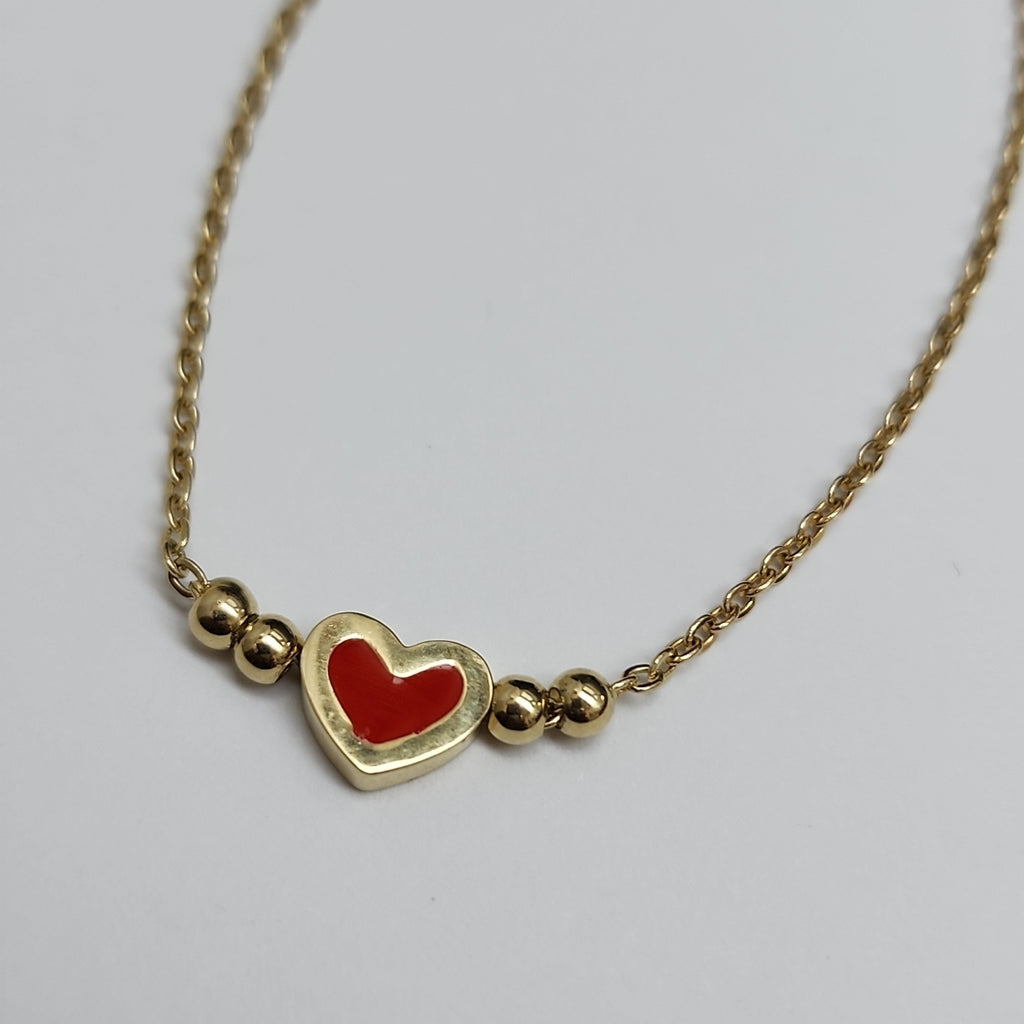 PULSERA TEJIDO ESPECIAL C CORAZON ROJO 14K 18 CM 2 GR (NUEVO)