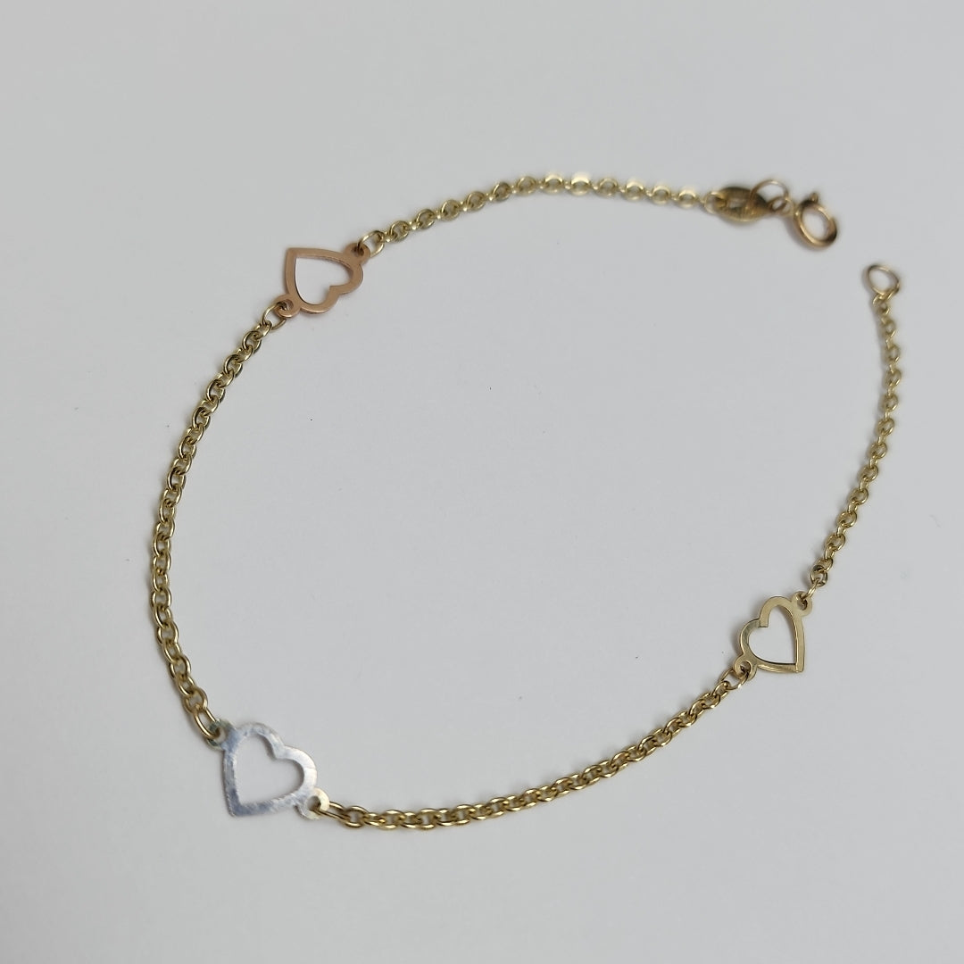 PULSERA ESPECIAL CON CORAZONES 14K 18 CM 1.3 GR (NUEVO)