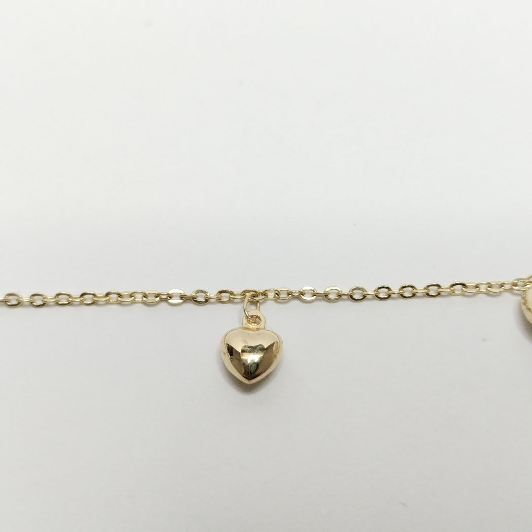 PULSERA ESP CON FIG CORAZONES 14K 18 CM 1.8 GR (NUEVO)