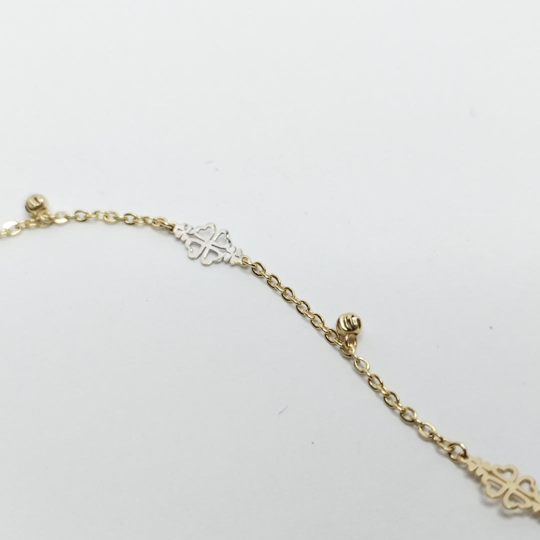 PULSERA ESPECIAL CON TREBOL 14K 18 CM 1.8 GR (NUEVO)
