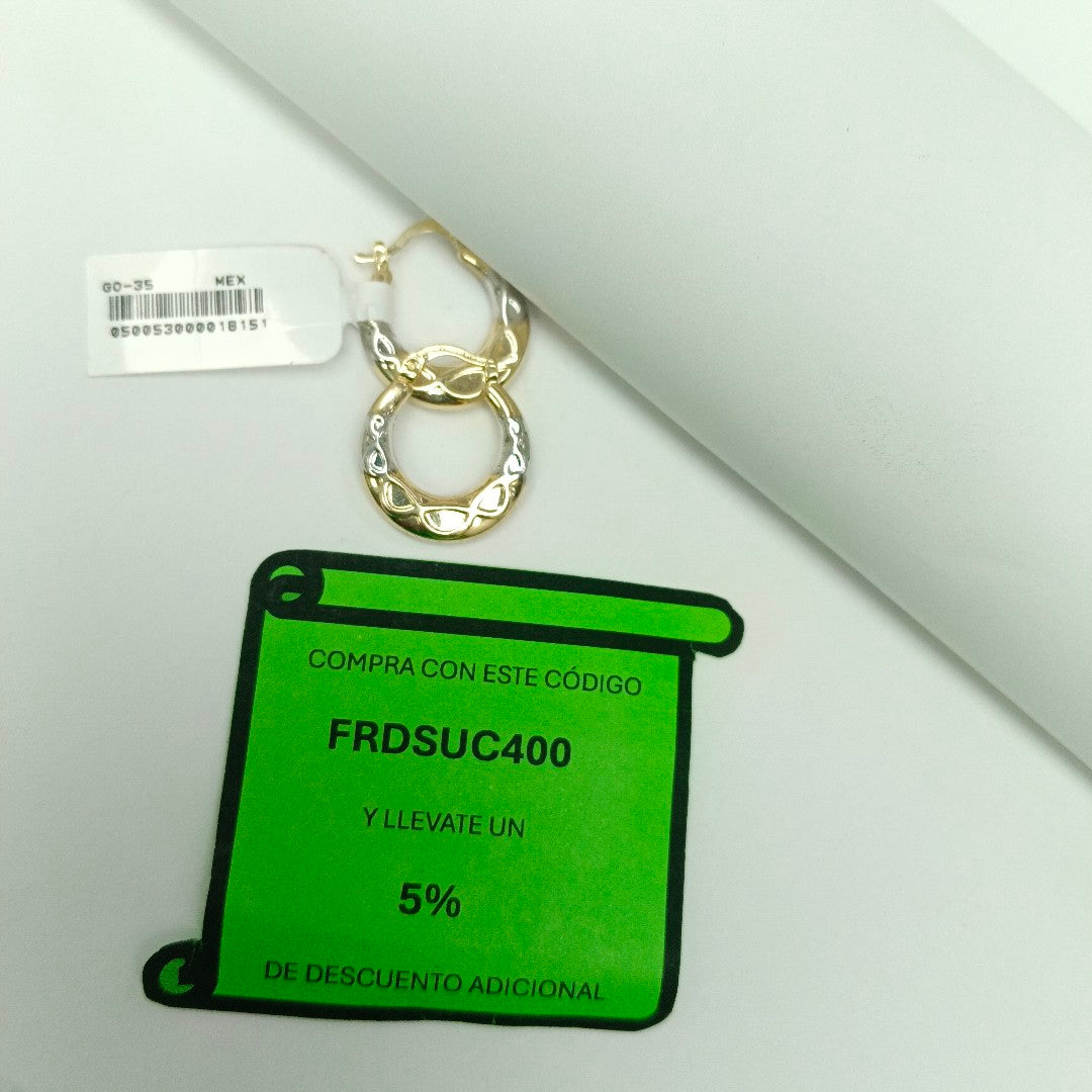 ARETES ARRACADAS COMBINADAS CON INFINITO 14K 2.3 GR (NUEVO)