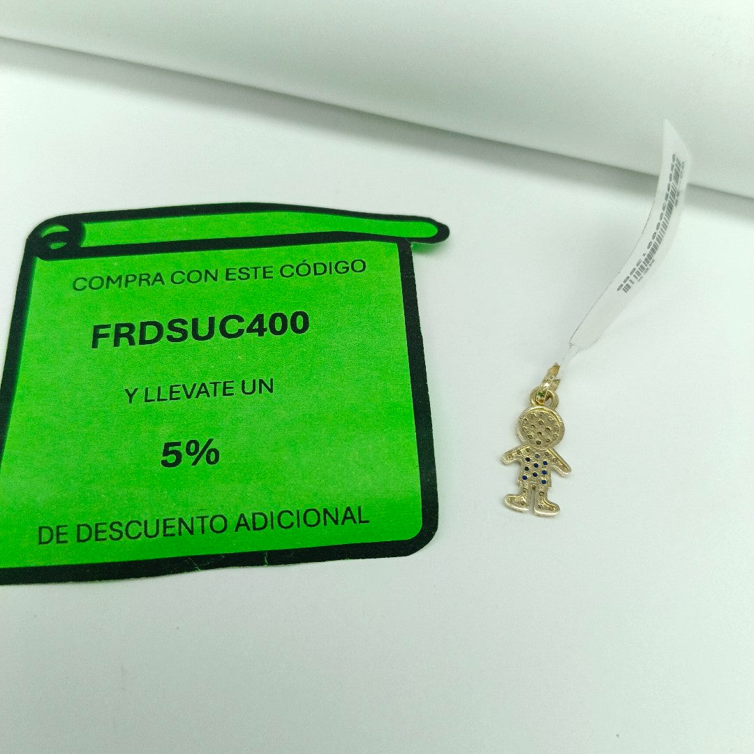 DIJE NIÑO CON CIRCONIAS Y PIEDRAS DE COLOR 10K 0.9 GR (NUEVO)