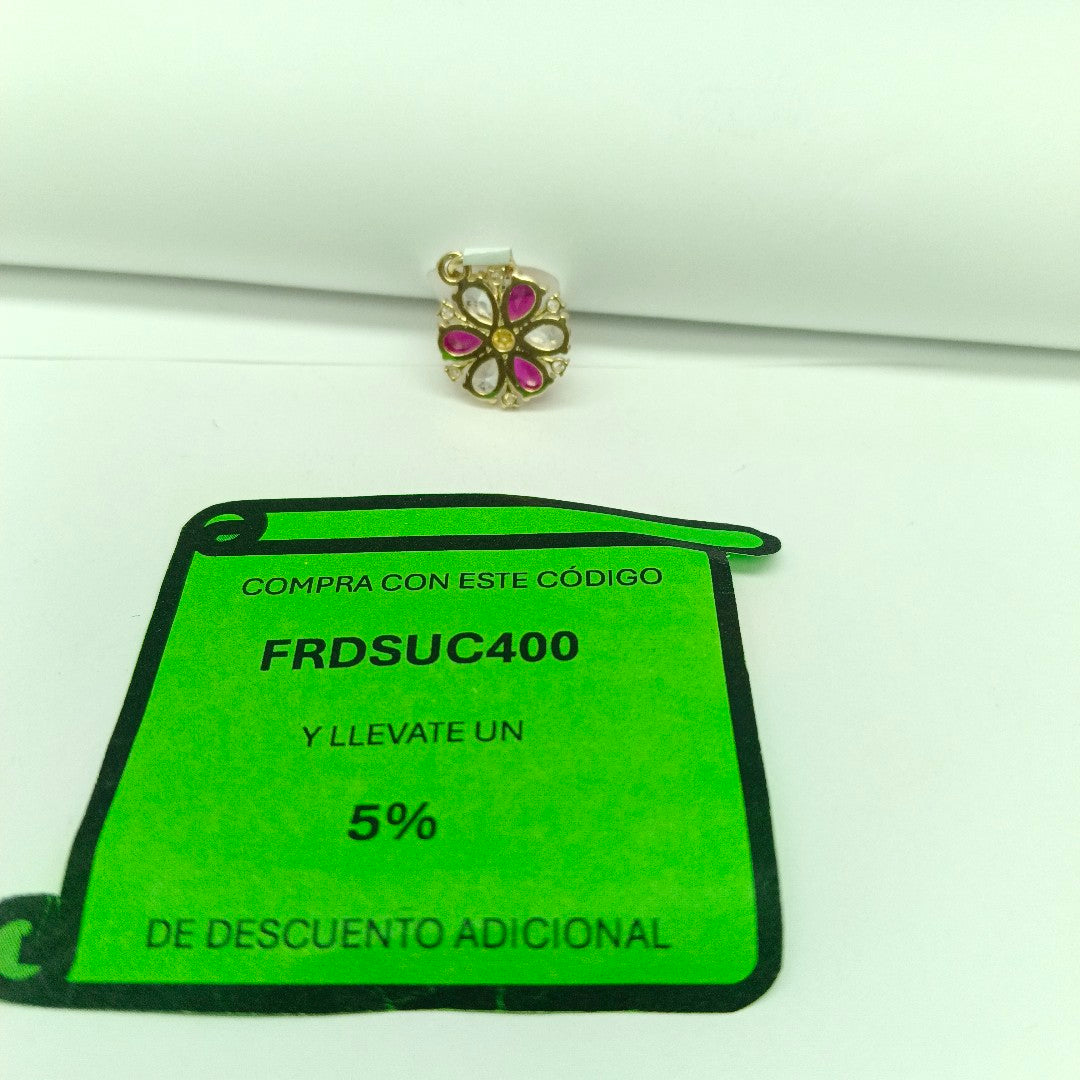 DIJE FLOR CIRCONIAS Y PIEDRAS DE COLOR 14K 2.5 GR (NUEVO)