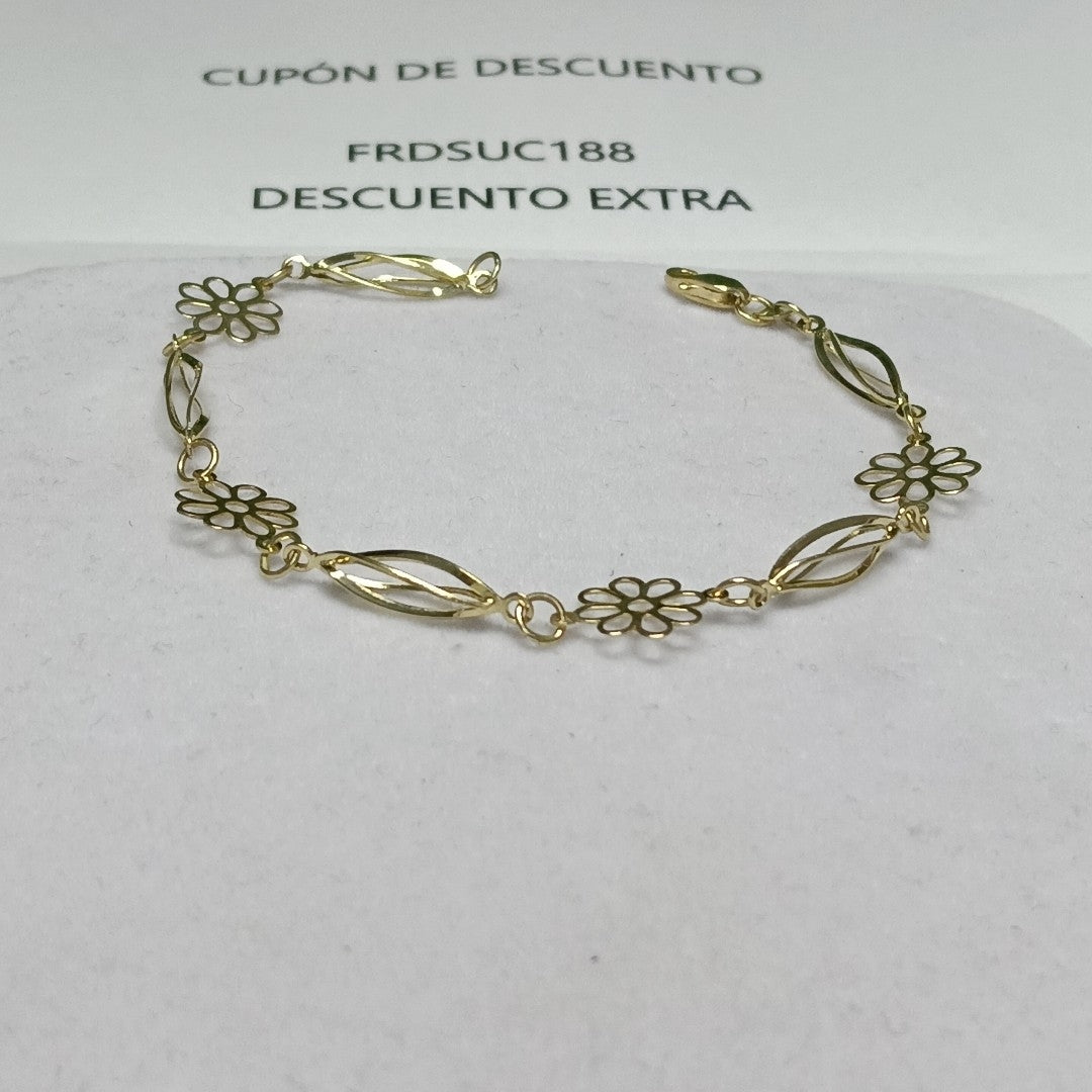 PULSERA ESPECIAL CON FLORES 14K 18 CM 2.6 GR (NUEVO)