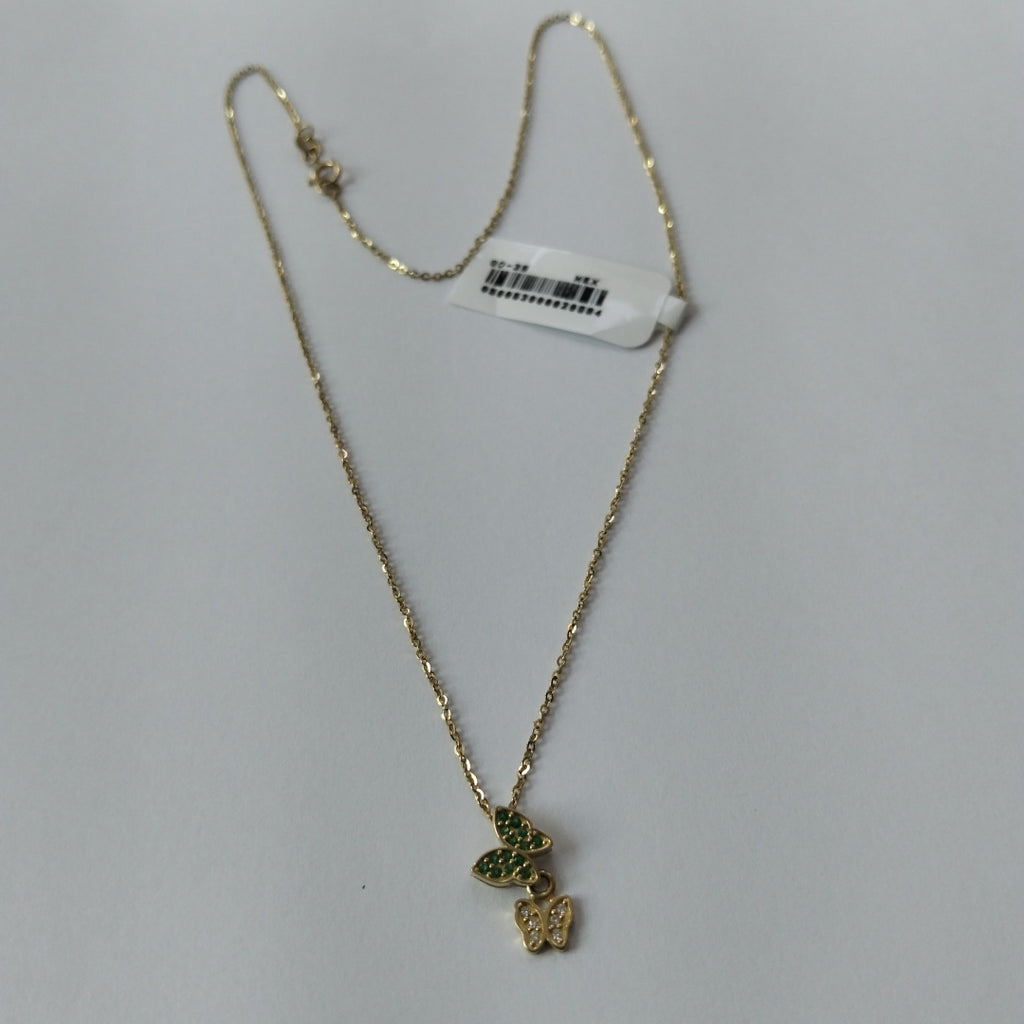 CADENA TEJIDO GARGANTILLA CON DIJE MARIPOSAS CIRCONIAS Y PIEDRAS DE COLOR 14K 45 CM 1.9 GR (NUEVO)