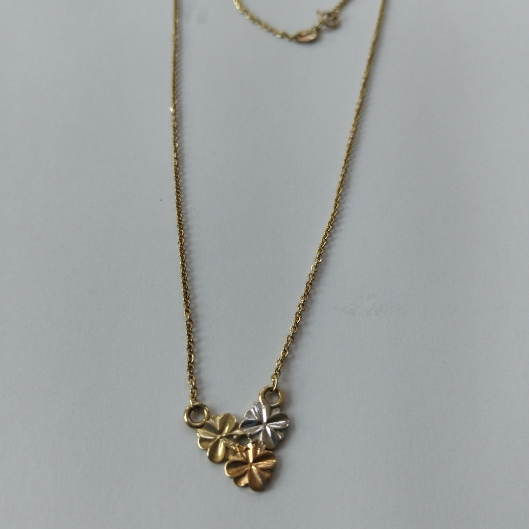 CADENA TEJIDO GARGANTILLA ESPECIAL C FLORES 14K 45 CM 3 GR (NUEVO)
