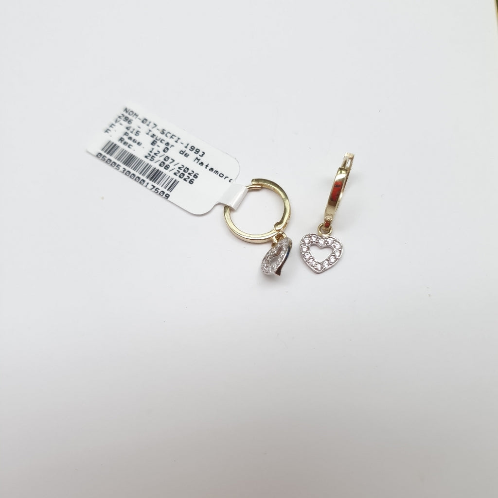 ARETES HUGGIES CON DIJE CORAZON Y CIRCONIAS 14K 2.1 GR (NUEVO)