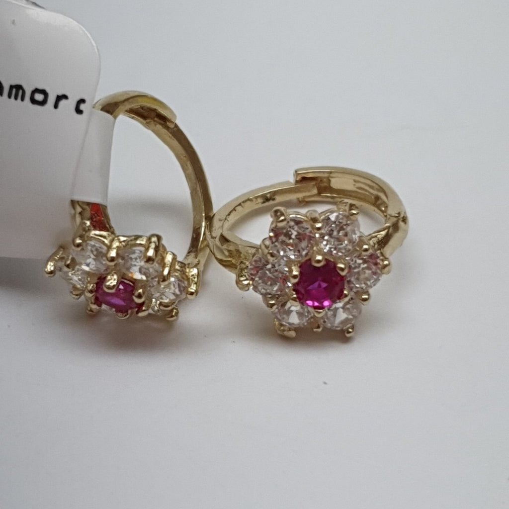 ARETES HUGGIES CON CIRCONIAS Y PIEDRA DE COLOR 14K 1.8 GR (NUEVO)