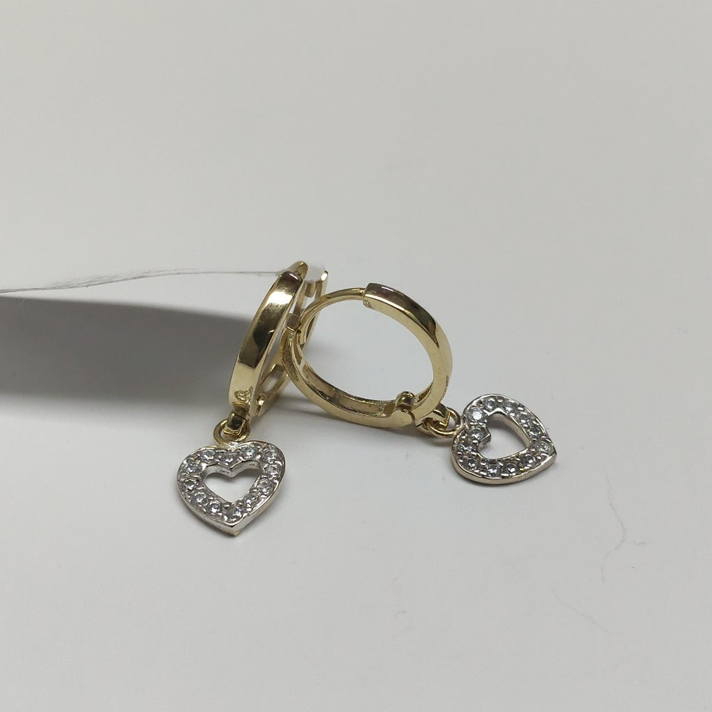 ARETES HUGGIES CON DIJE CORAZON Y CIRCONIAS 14K 2.2 GR (NUEVO)