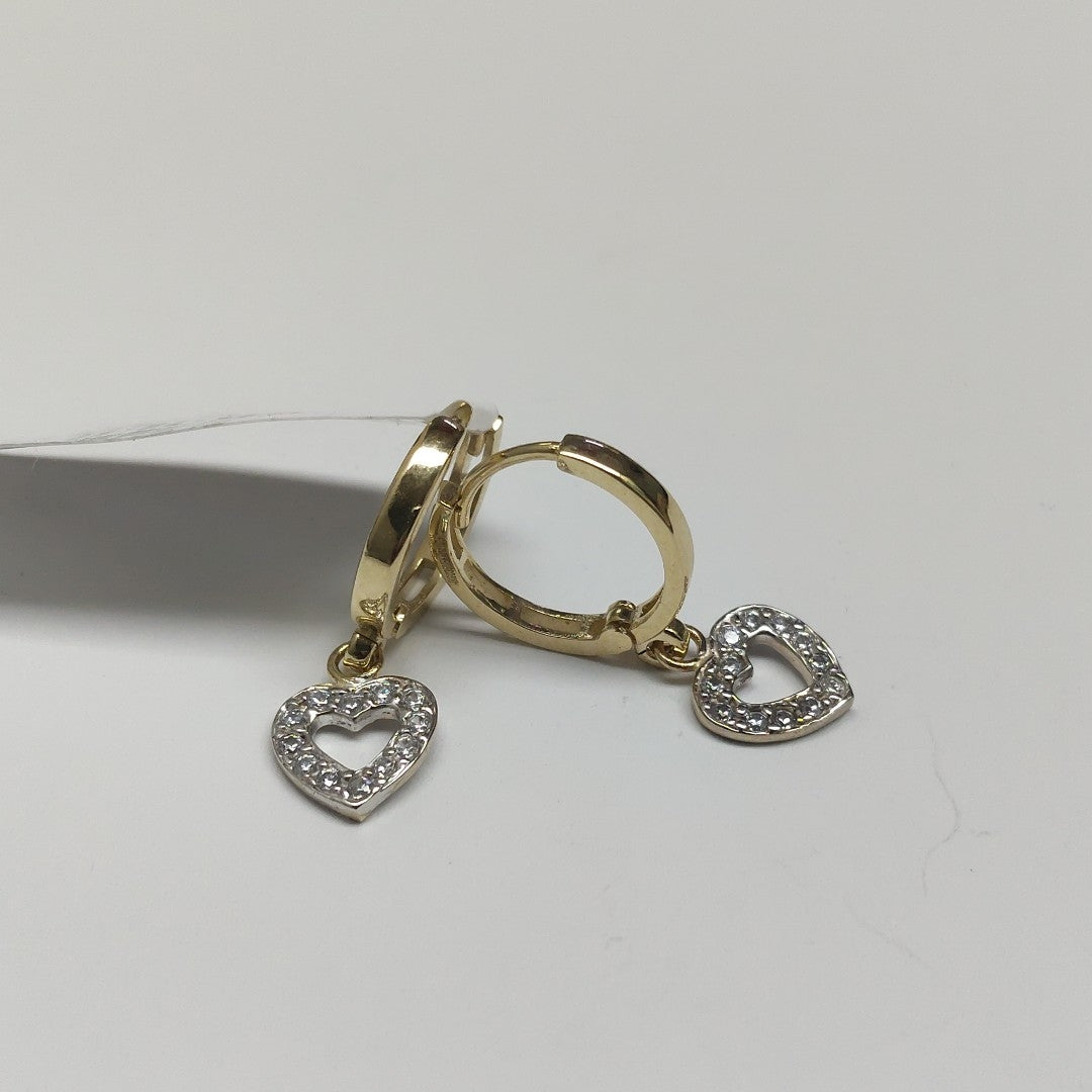 ARETES HUGGIES CON DIJE CORAZON Y CIRCONIAS 14K 2.2 GR (NUEVO)
