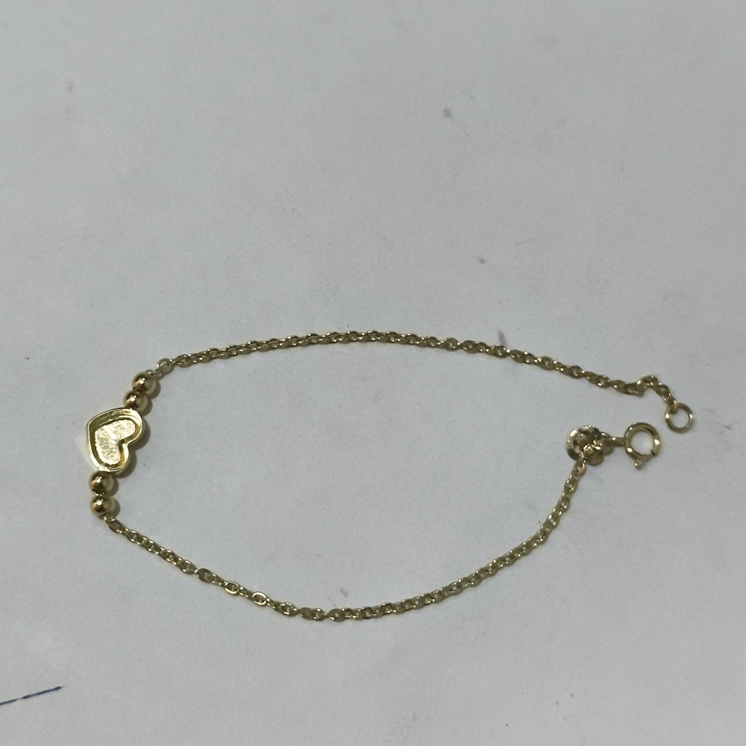 PULSERA TEJIDO ESPECIAL C CORAZON ROJO 14K 18 CM 1.9 GR (NUEVO)