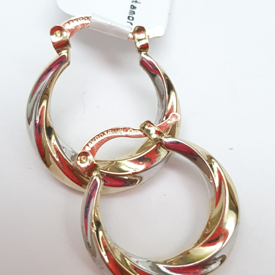 ARETES TEJIDO ARRACADA TRENZADA COMBINADA 14K 1.8 GR (NUEVO)