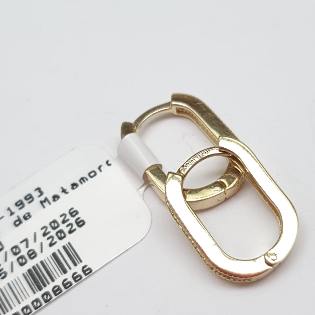 ARETES HUGGIES OVALADA C CIRCONIAS 14K 2.5 GR (NUEVO)