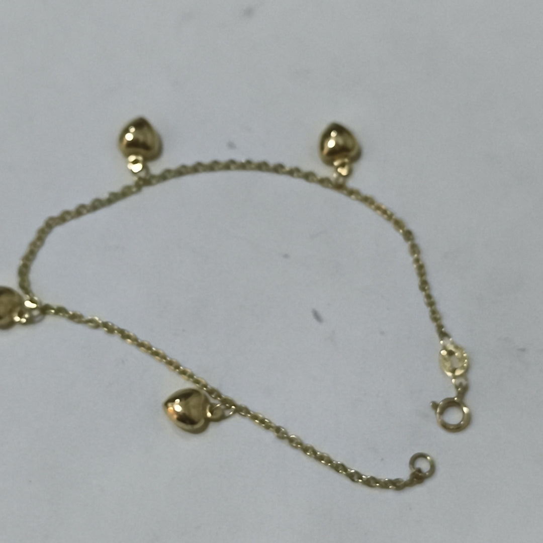 PULSERA ESP CON FIG CORAZONES 14K 18 CM 1.8 GR (NUEVO)