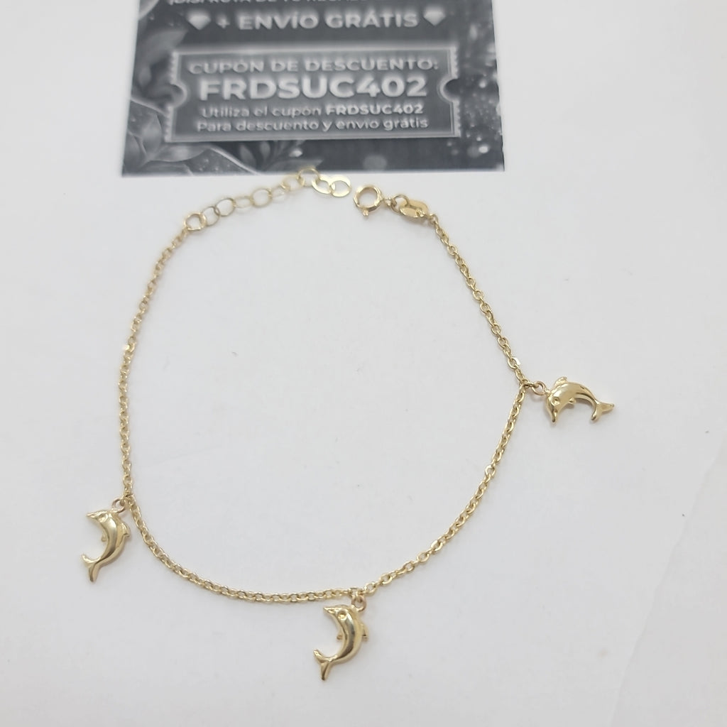 PULSERA ESPECIAL CON DIJES DELFINES 10K 18 CM 2 GR (NUEVO)