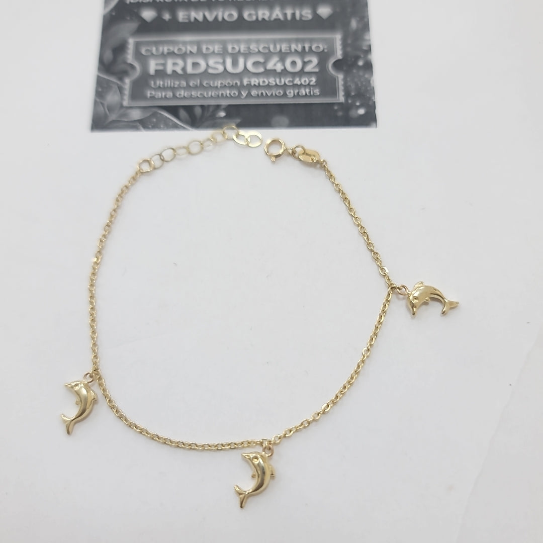 PULSERA ESPECIAL CON DIJES DELFINES 10K 18 CM 2 GR (NUEVO)