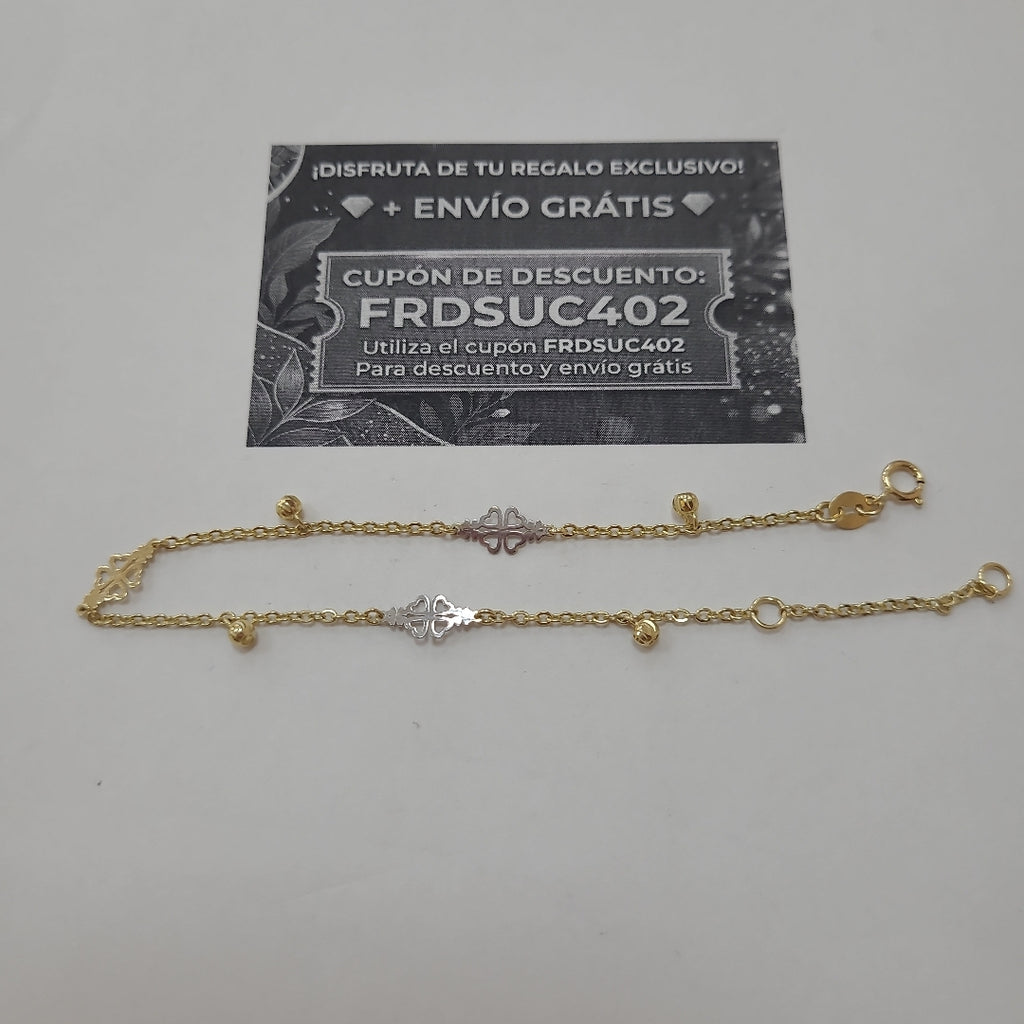 PULSERA ESPECIAL CON TREBOL 14K 18 CM 1.8 GR (NUEVO)