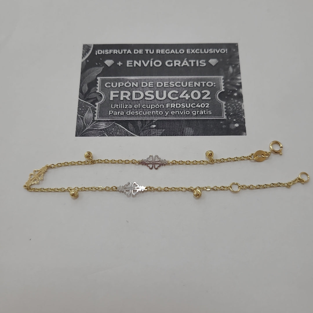 PULSERA ESPECIAL CON TREBOL 14K 18 CM 1.8 GR (NUEVO)