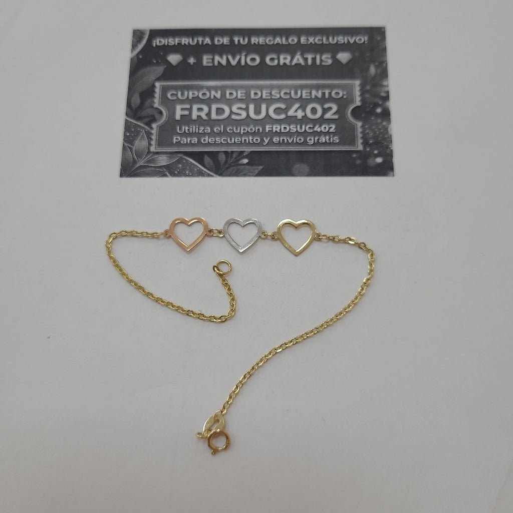 PULSERA ESPECIAL CON CORAZONES 14K 18 CM 1.4 GR (NUEVO)
