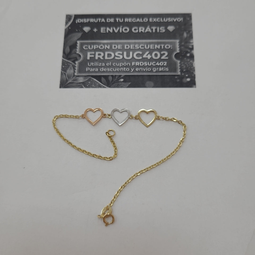 PULSERA ESPECIAL CON CORAZONES 14K 18 CM 1.4 GR (NUEVO)